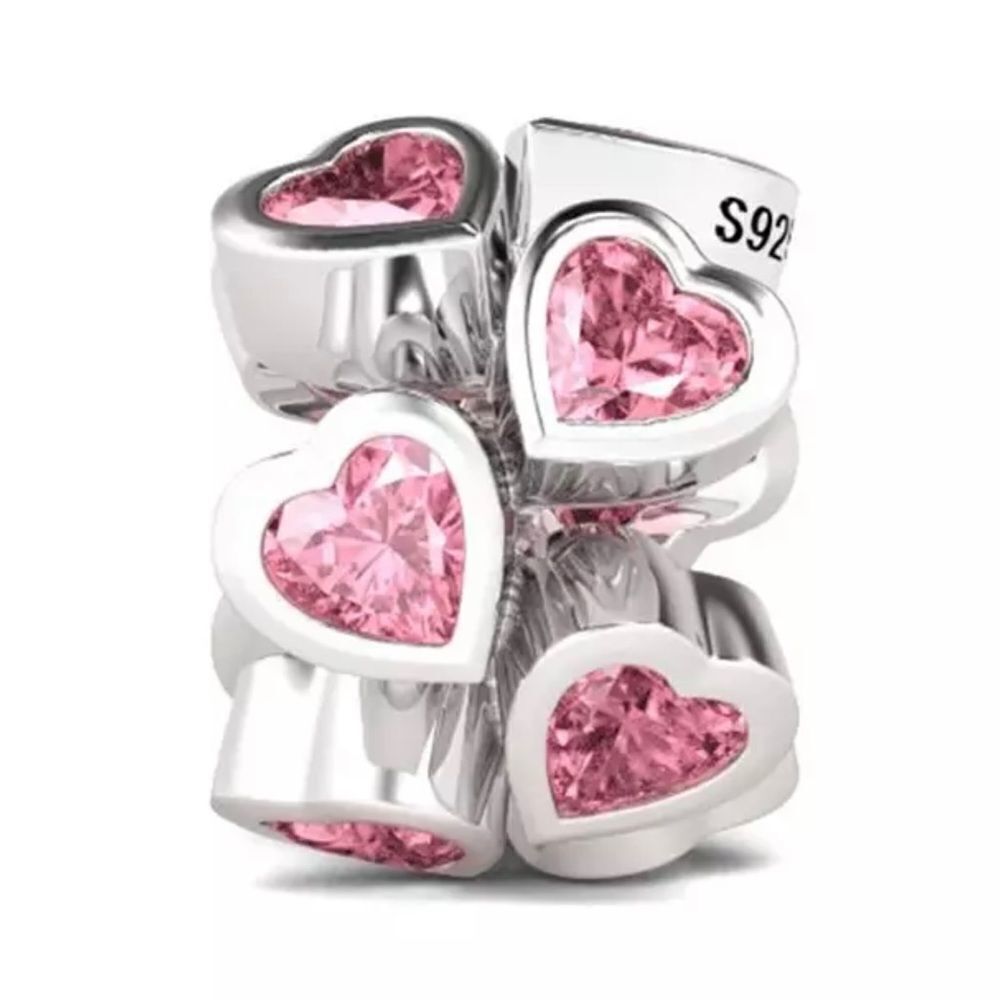‎PINK HEARTS CHARM 925SS FOR VALENTINES DAY